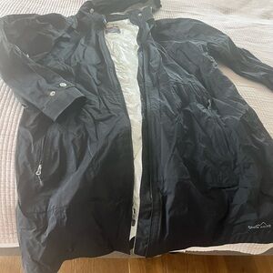 Eddie Bauer long rain coat with removable hood